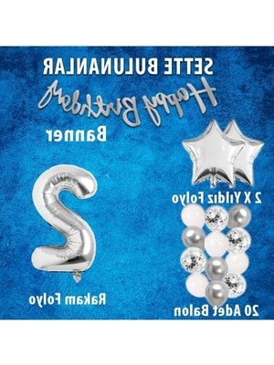 Larskas Beyaz Renkli Doğum Günü Kutlama Seti, Konfetili Balon ve Banner ile 2 Yaş