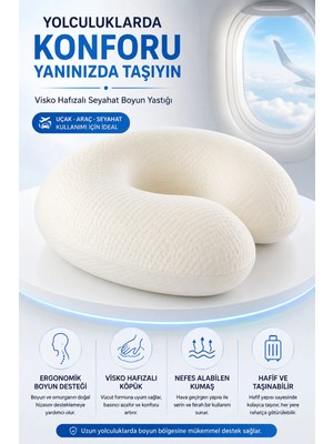 Anva Med Visko Hafızalı Seyahat Boyun Yastığı Ortopedik Yolculuk Yastığı Uçak Araç Otobüs ve Tren Boyun Destek Yastığı