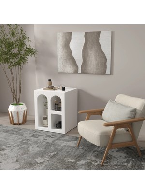 Klubeconcept Beyaz Nişli Dekoratif Yan Sehpa ve Mini Raf Ünitesi | Modern Tasarım