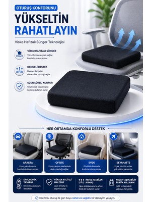 Anva Med Visko Araç Ortopedik Oturma Minderi 44X44 cm – Hafızalı Sünger Kare Koltuk Minderi