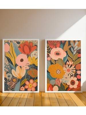Nt Handmade Çerçeveli Uv Baskı 2'li Çiçekli Duvar Tablosu – Modern & Şık Duvar Dekoru