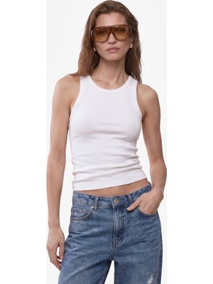 Koton Pamuklu Kaşkorse Slim Fit Kolsuz Bisiklet Yaka Fitilli Atlet