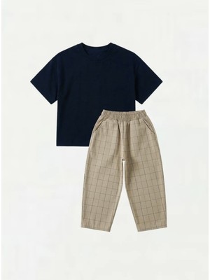 La'ciel Paris Laciel Paris Gabardin Dokuma Pantolon & Lacivert Tshirt Set