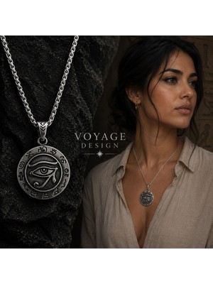Voyage Accessory Paslanmaz Çelik Antik Gümüş Antrasit Renk Antik Mısır'ın Koruyucu Sembol Horus Göz Kolye