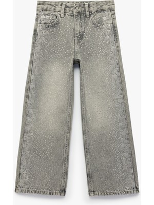 Koton Taş Işlemeli Pamuklu Geniş Paça Denim Pantolon