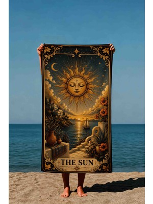 Luvis Store Arcana Sun Tarot Kartı Desenli Baskılı Plaj Havlusu