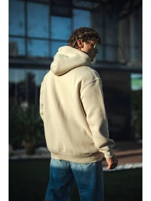 Pomeya  Üç Iplik Penye Kapşonlu Basic Sweatshirt - Bej
