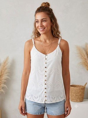 Meltem Collection Askılı Düğme Detaylı Müslin Bluz