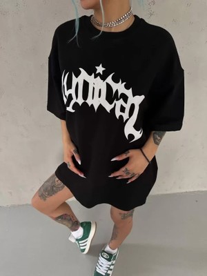 Beruflic Unisex Bisiklet Yaka Baskılı Oversize Tshirt