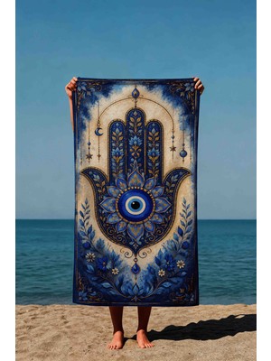 Luvis Store Hamsa Magic Nazar Boncuğu Desenli Baskılı Plaj Havlusu