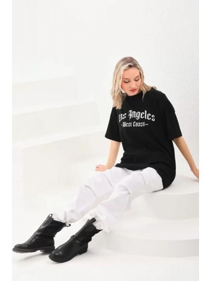 Pomeya  Unisex Baskılı Oversize T-Shirt - Siyah