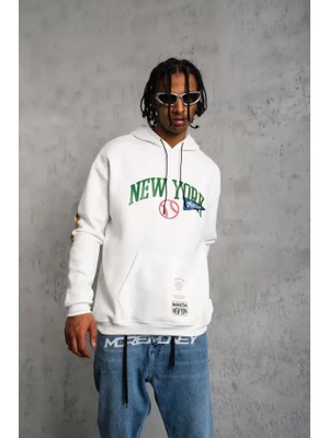 Pomeya  Erkek Baskılı Kapüşonlu Sweatshirt - Beyaz