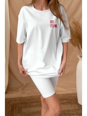 Pomeya  Unisex Baskılı Oversize T-Shirt - Beyaz