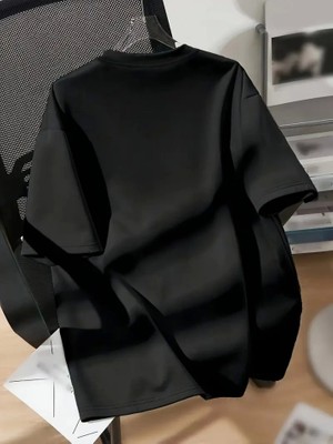 Pomeya  Baskılı Oversize Bisiklet Yaka T-Shirt - Siyah