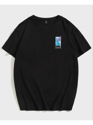 Pomeya  Unisex Baskılı Oversize T-Shirt - Siyah