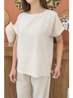 Pomeya  Bej T-Shirt ve Pantolon Takım