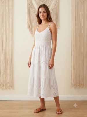 Meltem Collection Ince Askılı Nakışlı Müslin Elbise