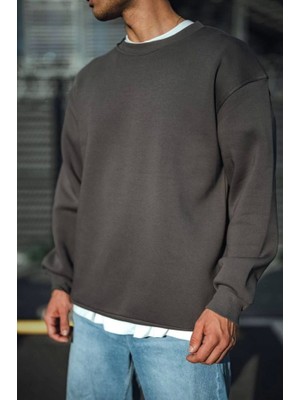 Pomeya  Kışlık Bisiklet Yaka Üç Iplik Basic Sweatshirt - Antrasit