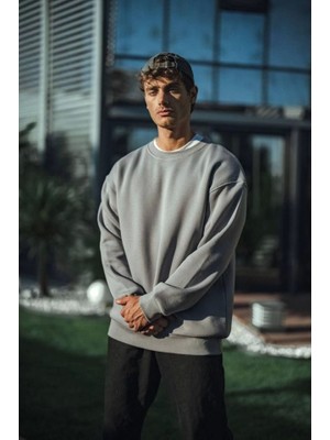 Pomeya  Kışlık Bisiklet Yaka Üç Iplik Basic Sweatshirt - Boyalı Gri