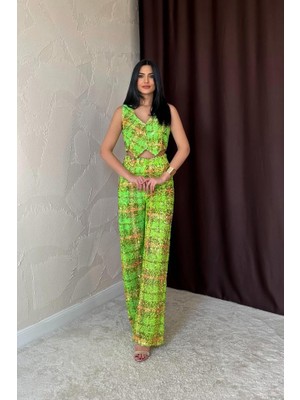 Pomeya  Yeşil Pullu Yelek ve Pantolon Takım