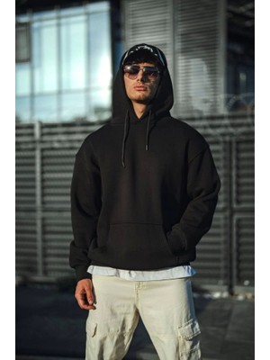 Pomeya  Üç Iplik Penye Kapşonlu Basic Sweatshirt - Siyah