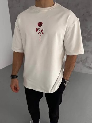Beruflic Unisex Bisiklet Yaka Baskılı Oversize Tshirt