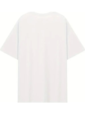 Pomeya  Baskılı Oversize Bisiklet Yaka T-Shirt - Beyaz