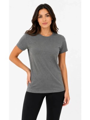 Pomeya  Basic Tişört Bisiklet Yaka Kısa Kol Günlük Yazlık Slim Fit T-Shirt - Antrasit