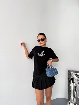 Pomeya  Kısa Kol Baskılı T-Shirt - Siyah
