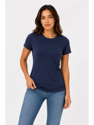 Pomeya  Basic Tişört Bisiklet Yaka Kısa Kol Günlük Yazlık Slim Fit T-Shirt - Lacivert