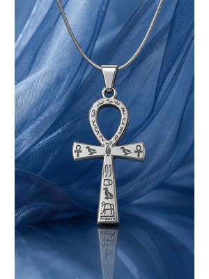 Voyage Accessory Gümüş Renk Paslanmaz Çelik Antik Mısır Yaşam Anahtarı Minimal Ankh Kolye