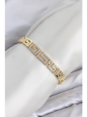 ENCO Mey Ithalat® cm Labirent Model Zirkon Taşlı Vıp Seri Gold Renk Pirinç Kadın Bileklik