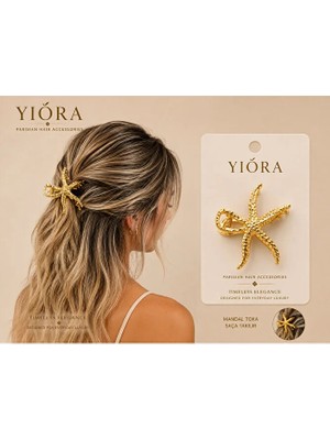 Yiora Premium Seri Gold/altın Deniz Yıldızı Kaymaz / Iz Yapmaz Metal Mandal Toka (7-8cm)