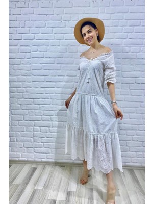 Pomeya  Beyaz Dantelli New Elbise