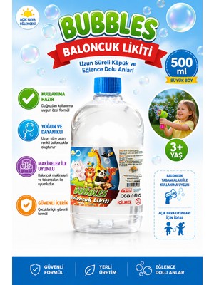 Baloncuk Likiti 500 ml – Uzun Süreli Köpük ve Baloncuk Oyunu Için Yedek Sıvı