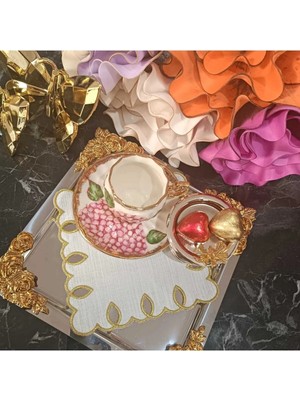 Lasetu Adreanna Silver Sim Işlemeli Kahve Yanı, Sunum Peçetesi ve Kokteyl Peçetesi 6 Adet