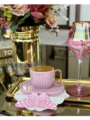 Lasetu Kelebek Detaylı Pembe Kokteyl Peçetesi ve Sunum Peçetesi 1 Adet