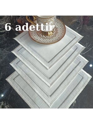 Lasetu Ekru ve Silver Detaylı Zarif Kokteyl Peçetesi, Kahve Yanı Peçete, Sunum Peçetesi 6lı