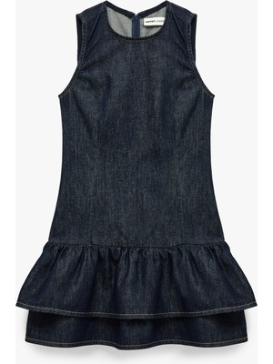 Koton Pamuklu Rahat Kalıp Kolsuz Bisiklet Yaka Katlı Mini Jean Elbise