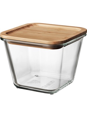 Ikea 365+ Kapaklı Cam Saklama Kabı, Cam-Bambu, 1,2 Lt, Kare