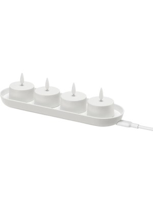 IKEA Skatgås Led'li Tealight Mum, Beyaz, Şarj Tepsili