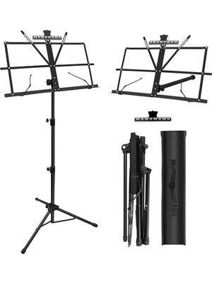 Esranın Dünyası Müzik Standı, 1/2/4'lü Paket 2'si 1 Arada Çift Kullanımlı Katlanır Nota Standı, Müzik Sayfası Klipsi Tutacağı ve Taşıma Çantalı Hafif Taşınabilir Ayarlanabilir Masaüstü Kitap Standı (1 Paket Siyah)