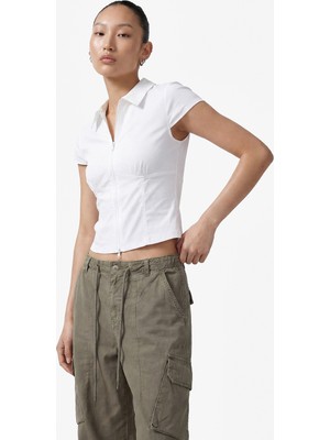 Koton Slim Fit Kısa Kollu Klasik Yaka Fermuarlı Crop Gömlek