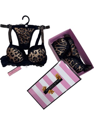 Victoria's Secret Victoria"s Secret Leopar Desenli Push Up Set Alt Üst Dolgulu Sütyen ve Külot Takım 2"li Set