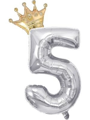 Esranın Dünyası Patladı Gitti Gümüş 5 Rakam ve Gold Kral Tacı Folyo Balon Doğum Günü Parti Kutlama Seti