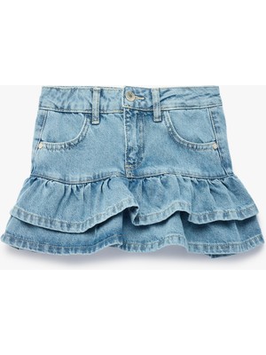 Koton Pamuklu Cepli Fırfır Detaylı Denim Etek
