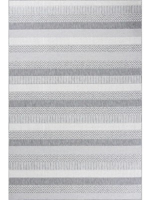Hoom Rugs Lora 3202 Gri Çizgili Pamuk Taban Hav Toz Vermez Sisal Halı