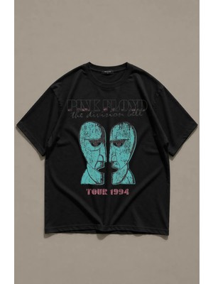 Fuddy Moda Unisex The Division Bell Tour 1994 Ense Baskılı Tişört, Oversize Pink Floyd Temalı T-Shirt
