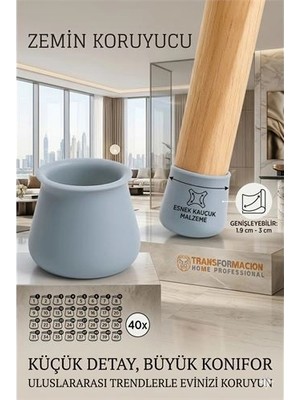 MiraLive Silikonlu Sandalye Ayak Koruyucu – Sessiz ve Çiziksiz Kullanım, 40’lı Set Gri 723002