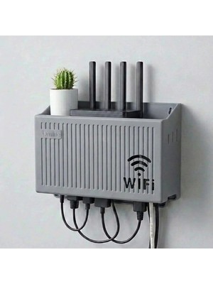 Sepet Dolusu® Duvar Tipi Wi-Fi Modem Saklama Kutusu(Gri) – Kablo Düzenleyici Router Raf Organizer